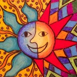 "Aztec Sun" oil pastels kids